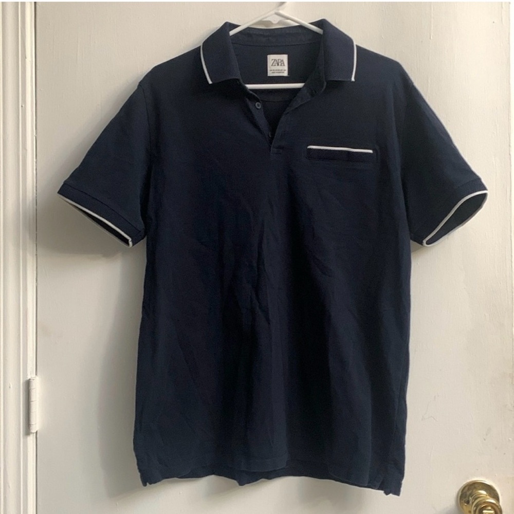 Zara Dark Blue Polo Shirt with White Accents
